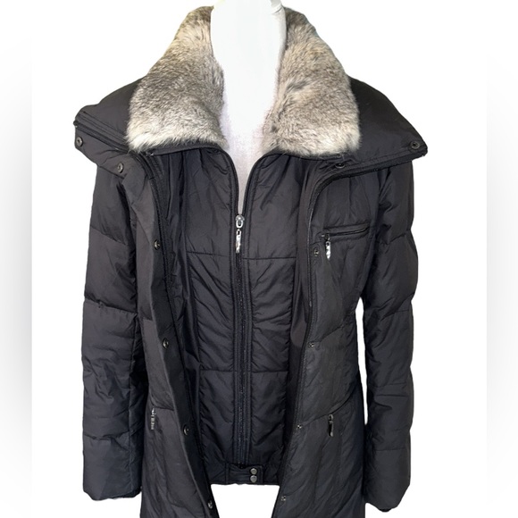 Steve by Searle Black Down & Genuine Fur Collar Quilted Puffer Jacket Coat  - M - Picture 12 of 16